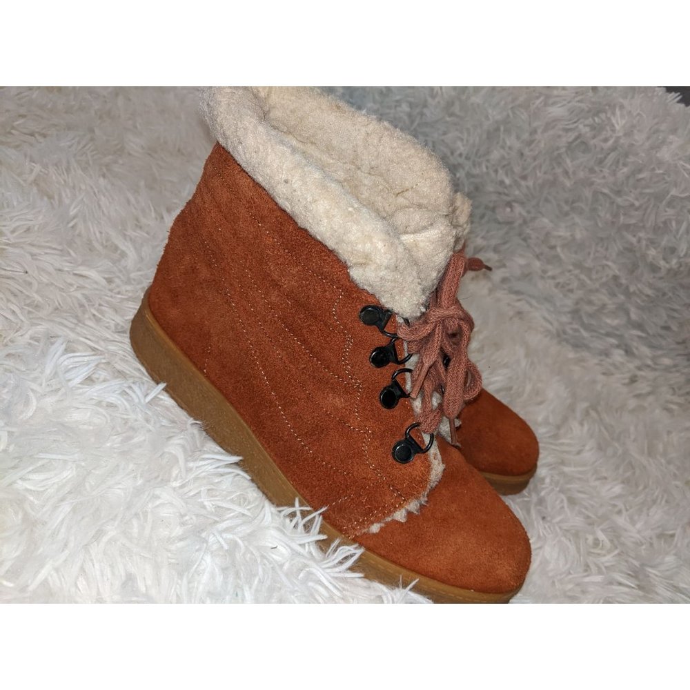 Woodbridge Leather Fur Lined Wedge Ankle Boots Women's Size 6